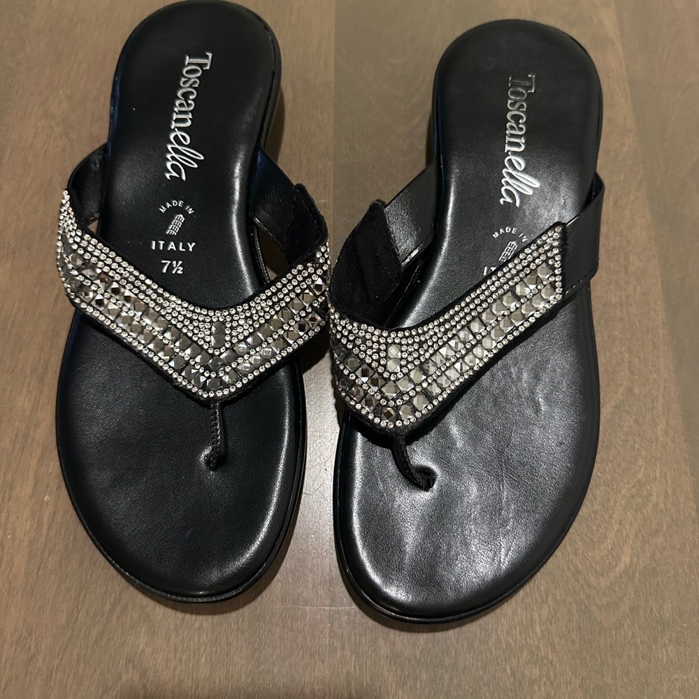 Toscanella Black Rhinestone Sandals